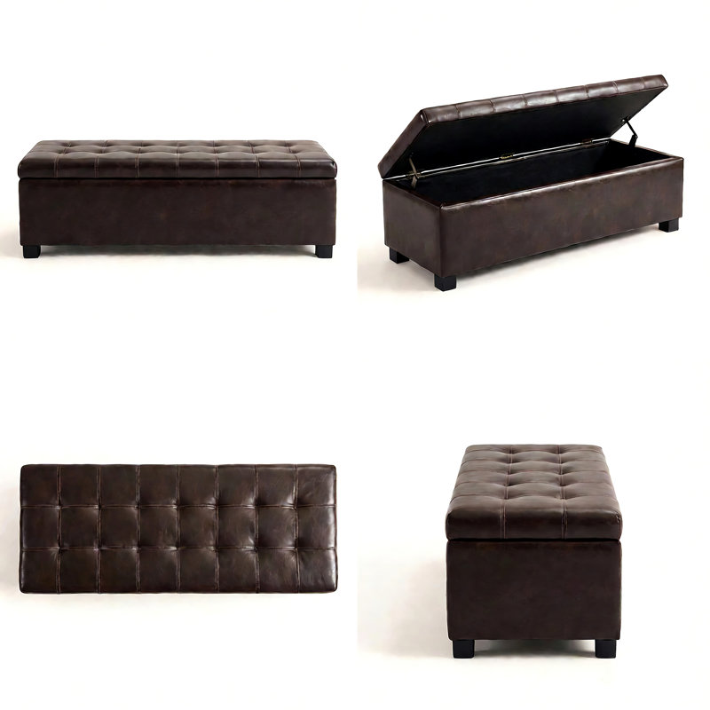 Pouf de rangement, banc de rangement, banc capitonné pour entrée ou chambre, charnières pour une ouverture facile du couvercle, pieds en bois, supporte jusqu'à 136 kg