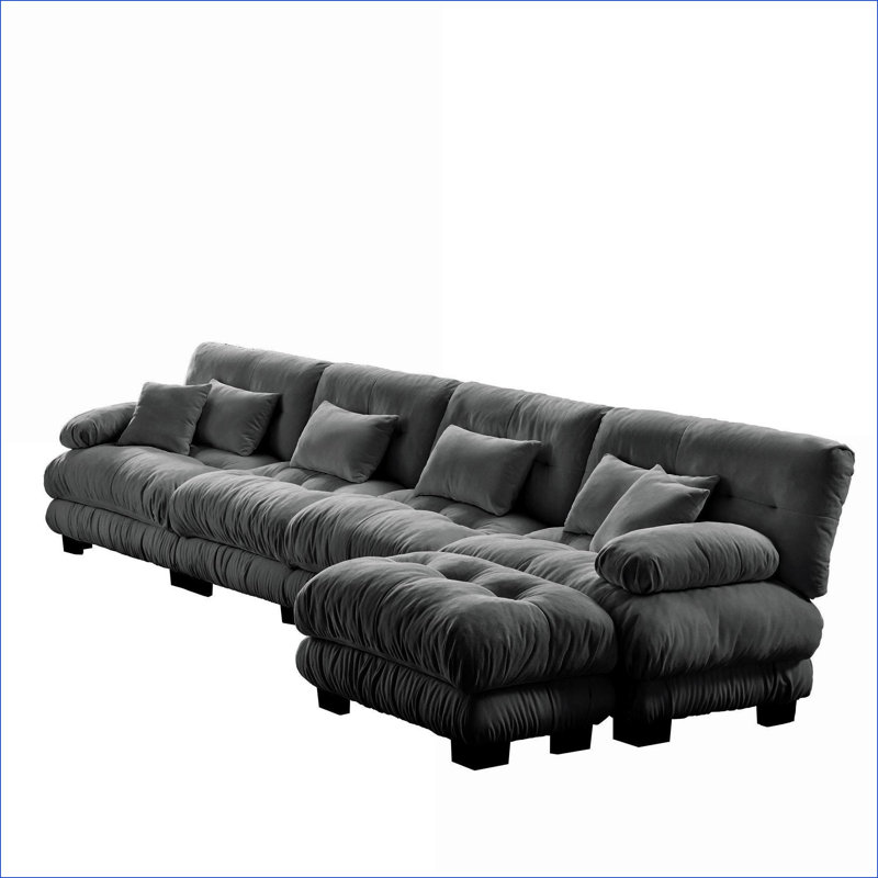 Sectional Sofa | 4-Seater Modular L-Shaped Cloud Couch for Living Room, Convertible Ottoman | Chenille | charcoal gray