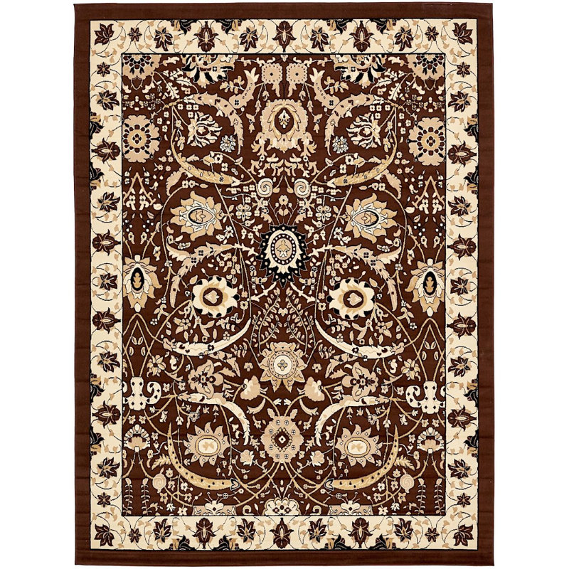 Tapis brun à motif floral Kashan, Rectangle 4 pi x 6 pi