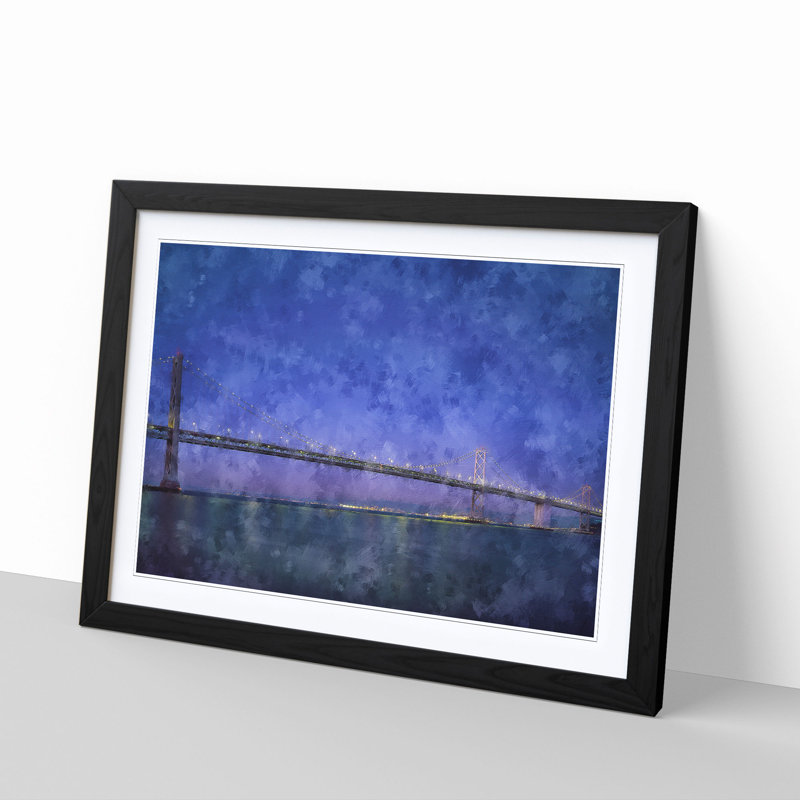 San Francisco Oakland Bay Bridge - Picture Frame Painting Print, 33cm H x 45cm W x 2cm D, Black Framed