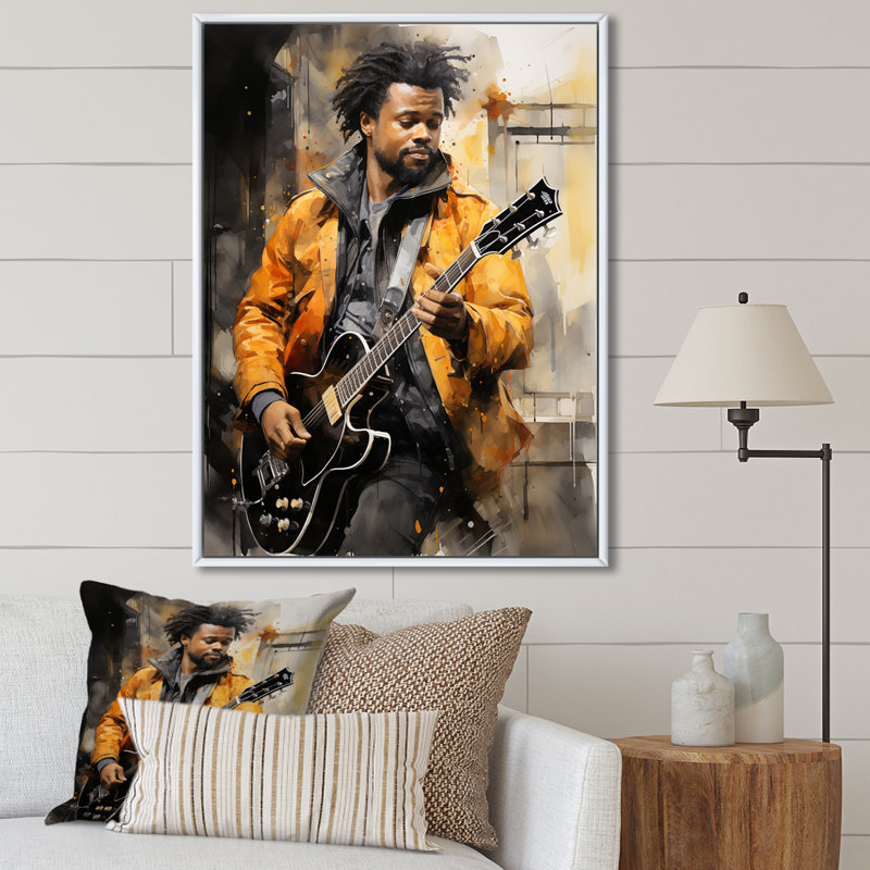 Danijela jaune noir New York Harlem Jazz II sur toile, H 32 po x l 16 po x P 1 po, Cadre flottant blanc