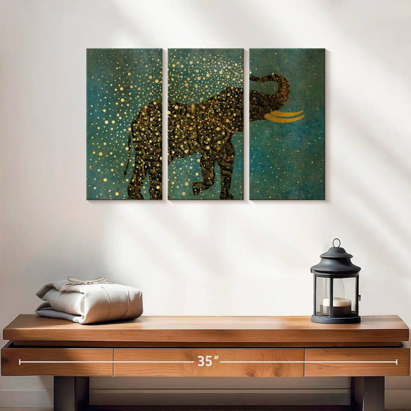 Gold Spraying Elephant, 24" H x 38" W