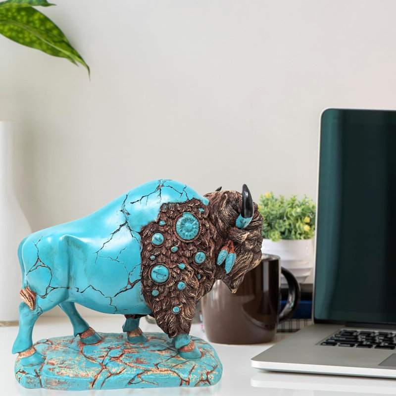Figurine de bison turquoise en résine rustique Western Majestic