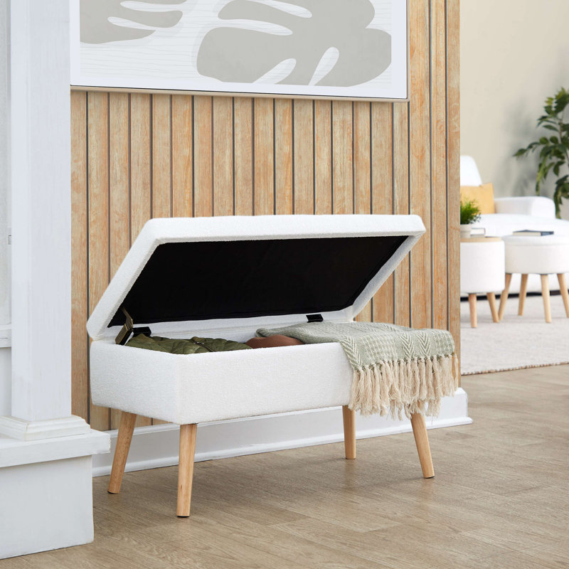 Banc en bois naturel et tissu, Crème