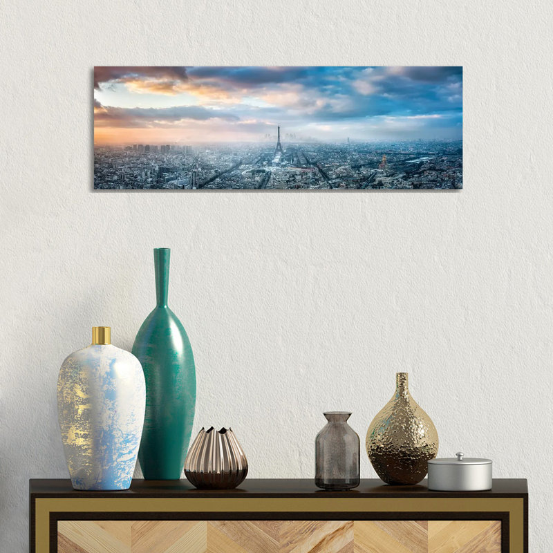Aerial View Of Paris In Winter by Jan Becke - Wrapped Canvas Panoramic Print, 30.48 cm H x 91.44 cm W x 1.91 cm D