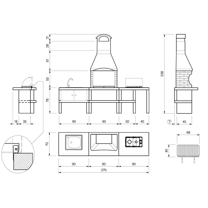 Outdoor BBQ Kitchen with Adhesive & Paint, Anthracite
