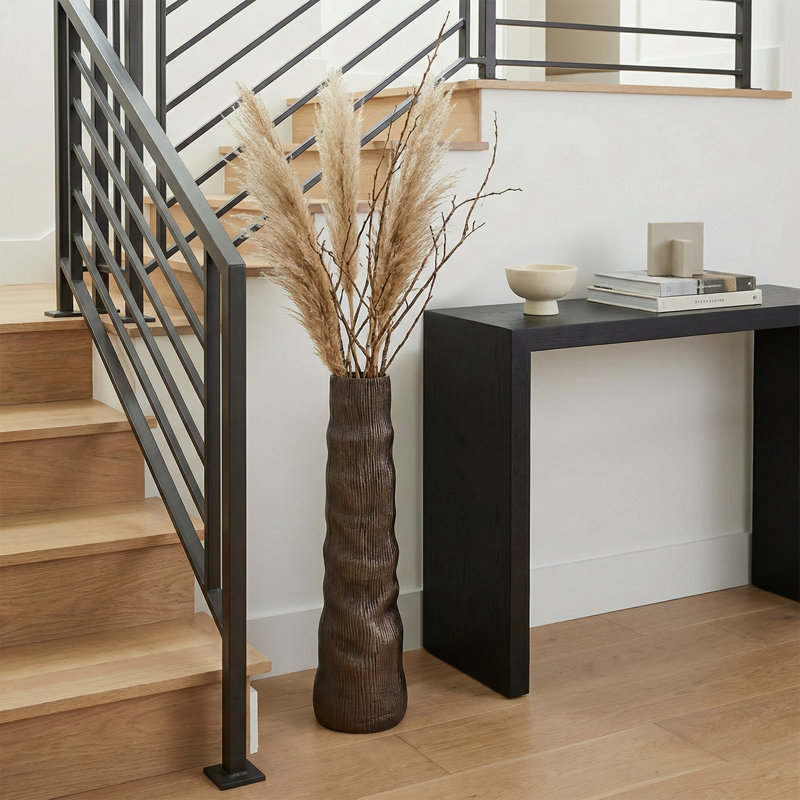 Cylindrical Silhouette Metal Tall Vase for Home Tabletop Decor - Table Flower Vase Accent for Entryway or Living Room Floor Display - Brown