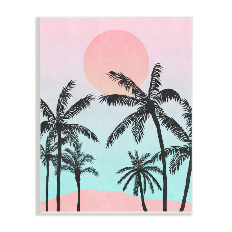 Tropical Sunrise Sunset Palm Trees Silhouette Wood Wall Plaque
