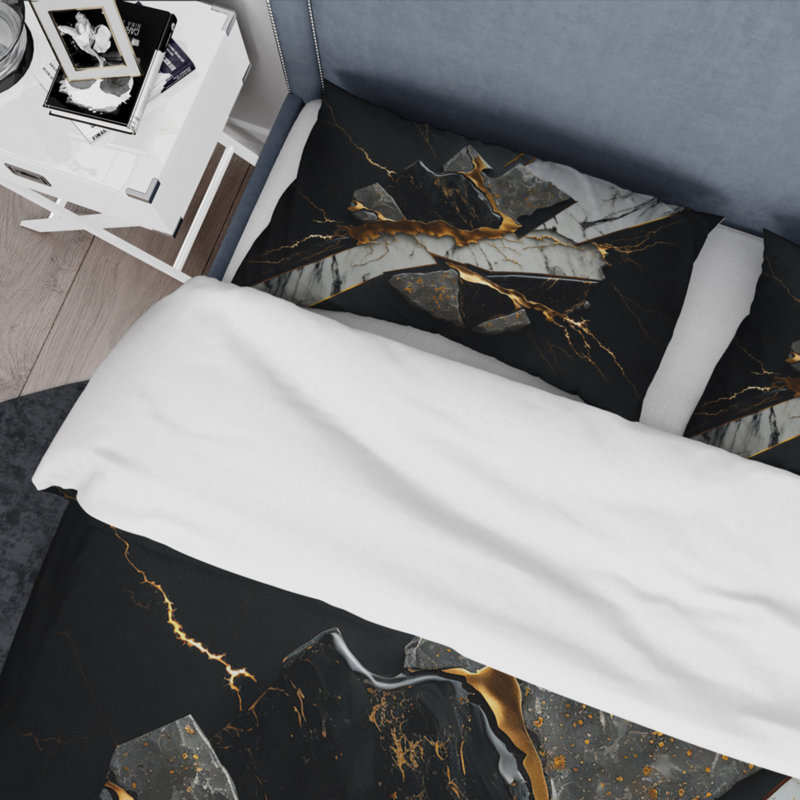 Abstract Geode Black III - Modern Duvet Cover Set - Microfiber Polyester, Queen Duvet Cover + 2 Standard Shams