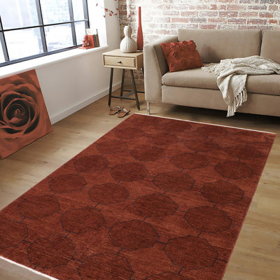 Tobar Geometric Handmade Hand-Knotted Rectangle 5'11" x 8'6" Wool Area Rug in Brown/Blue