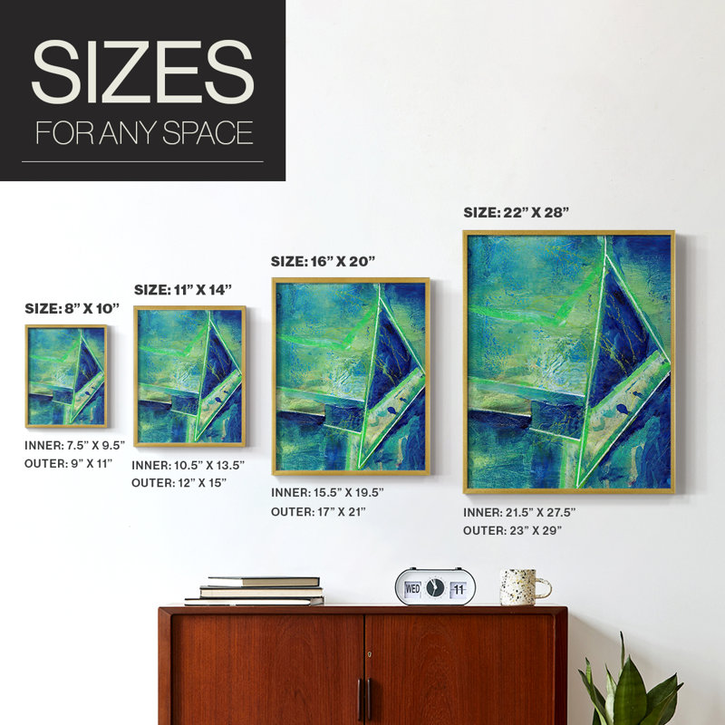 «Geometric in Cool II», reproduction encadrée - bois massif, H 20 po x l 16 po, Or