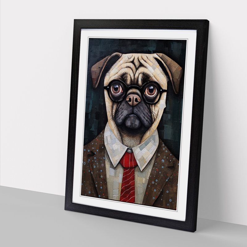 Pug Dadaism - Single Picture Frame Print on Wood, 46cm H x 34cm W x 2cm D, Black