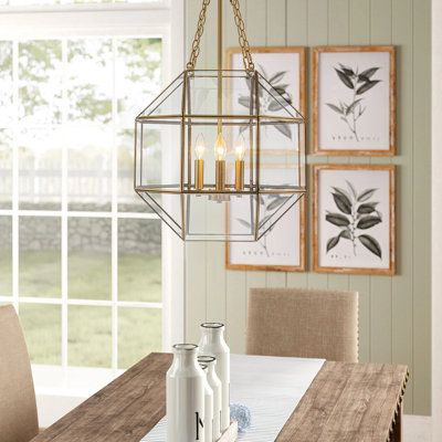 3 - Light Clear Glass Geometric Octagonal Pendant Light
