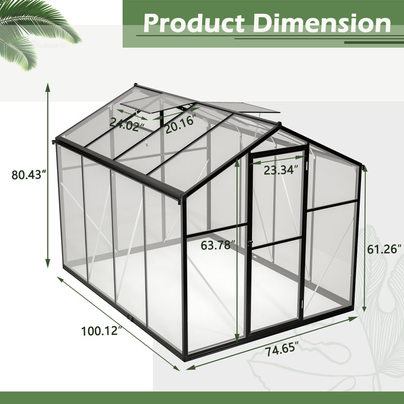 Large Walk-in Greenhouse - Stable Frame And Ventilation Outdoor Polycarbonate Secure Temperature-regulating