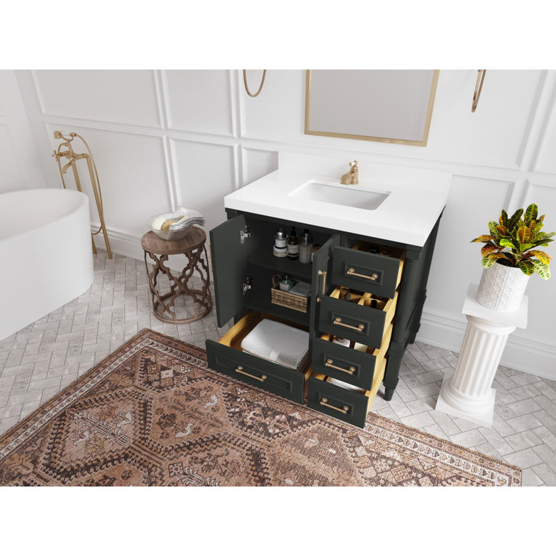 36'' Single Bathroom Vanity with Quartz Top, Venatino, Black