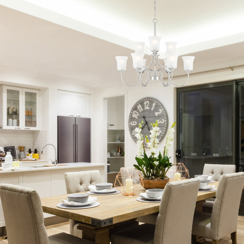 9 - Light Dimmable Classic / Traditional Chandelier, Brushed Nickel