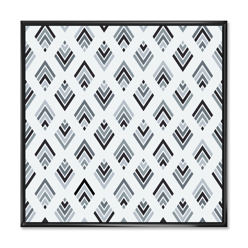 Gris et diamant noir géométrique - impression sur toile, Cadre flottant noir, H 30 po x l 30 po
