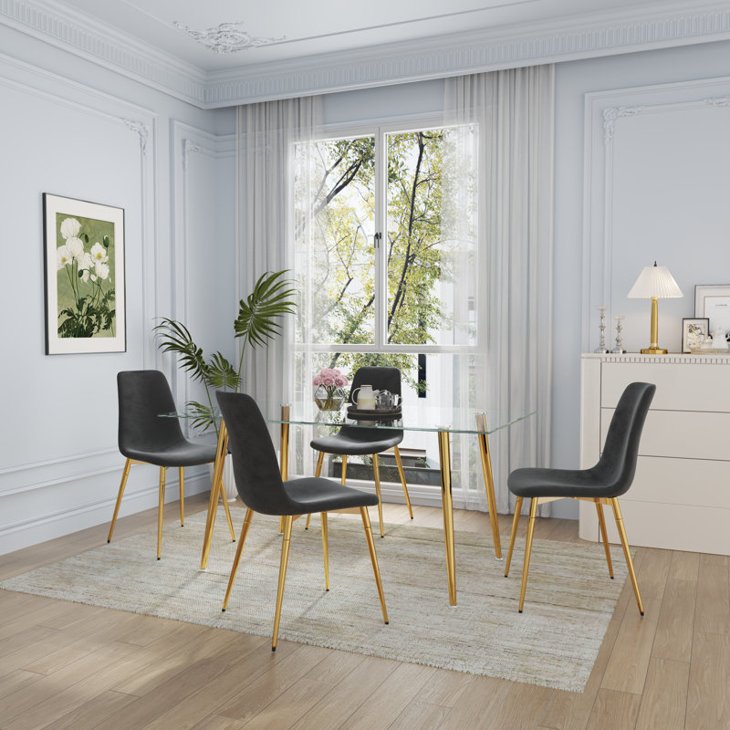 Garold 5- Piece Dining Set, Black/Gold, Gold