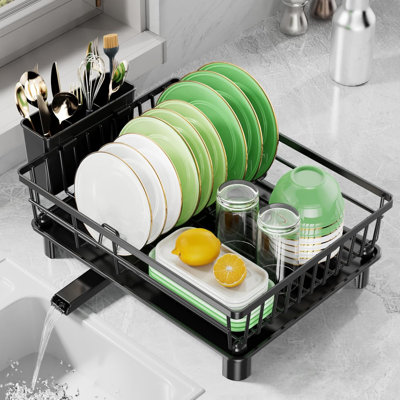 Stainless Steel Dish Drying Rack With Drainboard, Space Saving Countertop Dish Rack With Smart Drainage System And Cutlery Holder