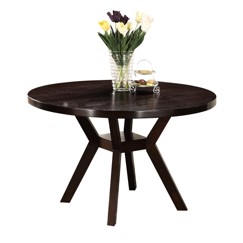 Table de salle à manger au look élégant - bois synthétique, plateau de table rond, tablette de rangement avec pieds de qualité moyenne et fabrication stable en bois d'hévéa