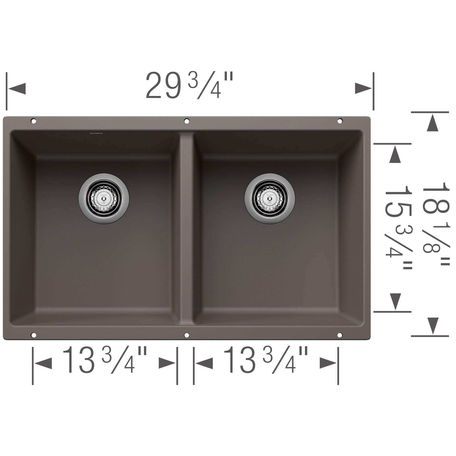 Precis SILGRANIT 29" Double Bowl Kitchen Sink, Volcano Gray