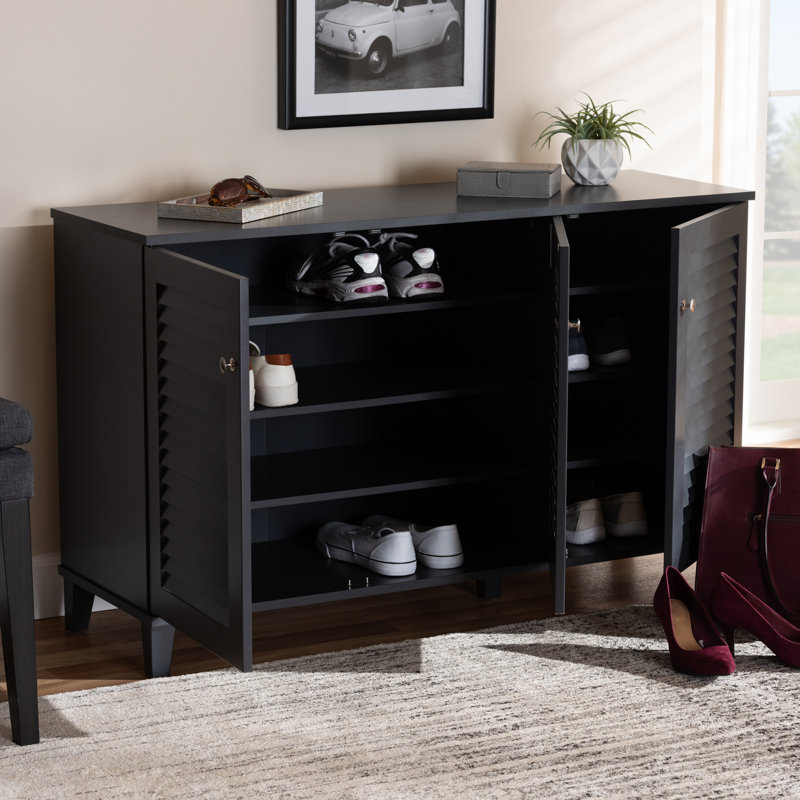 Armoire de rangement pour chaussures moderne et contemporaine 16 paires, Gris foncé