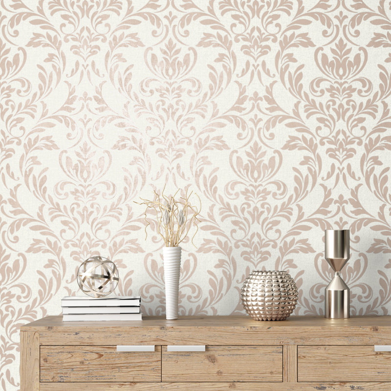 Azara Damask Luxury Textured Vinyl Damask Wallpaper, Rose