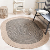 Tapis ovale tressé en laine fait à la main beige / noir 4 pi x 6 pi