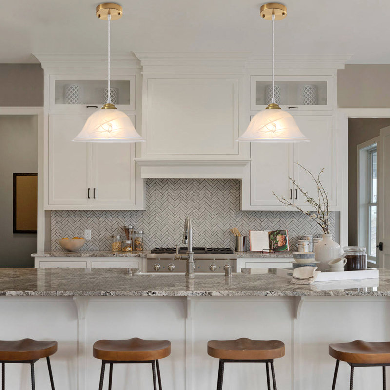 2- Light Glass Pendant Lights Kitchen Island 11.8" Frosted Glass Pendant Light, Gold