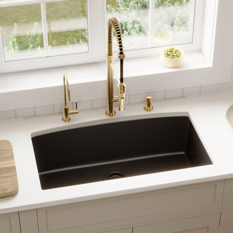 Karran Undermount Quartz Composite 32'' X 19-1/2'' Single Bowl Kitchen Sink, Black