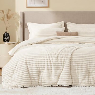 Beige Queen Fluffy Bed in a Bag, 7-Piece Comforter Set with Sheets, Pillowcases & Pillow Shams, Soft All-Season Bedding Set