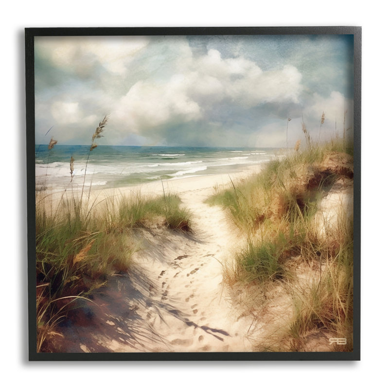 Bb-307-Encadré Sandy Footprints Beach Path encadré sur bois par RB Print, Giclée encadrée noir minuit