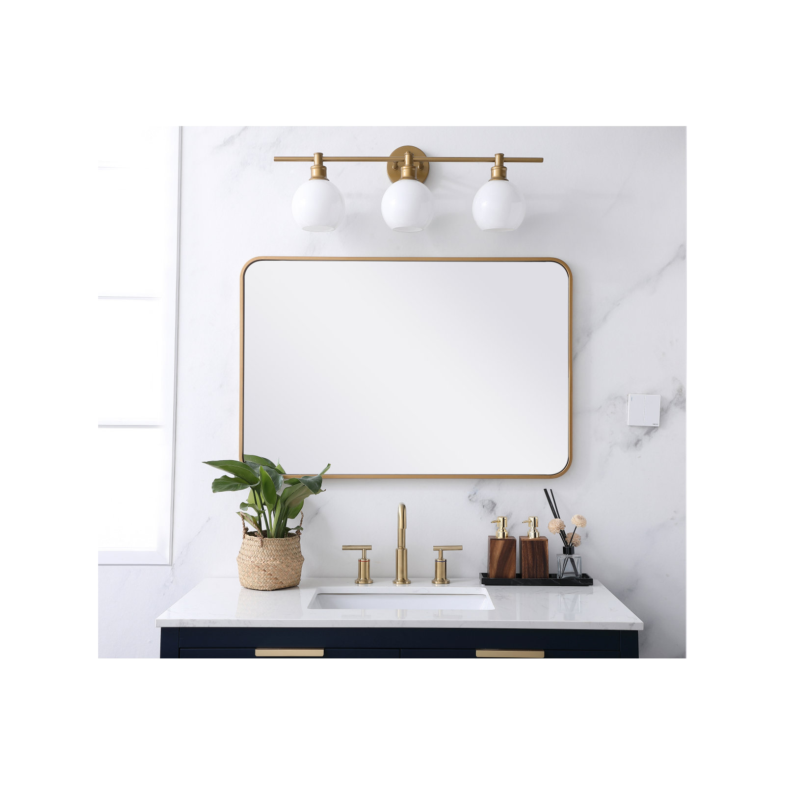 Sabine Metal Rounded Rectangle Wall Mirror, Brass, 36" x 24"