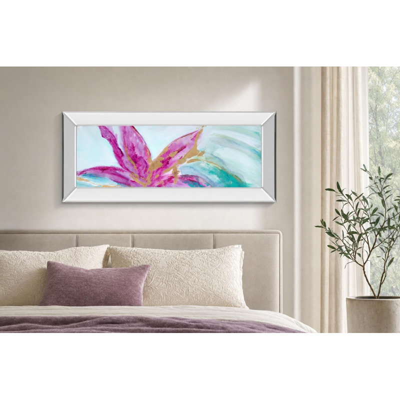 Art mural Magenta Bloom - 18 po x 42 po - Cadre en miroir