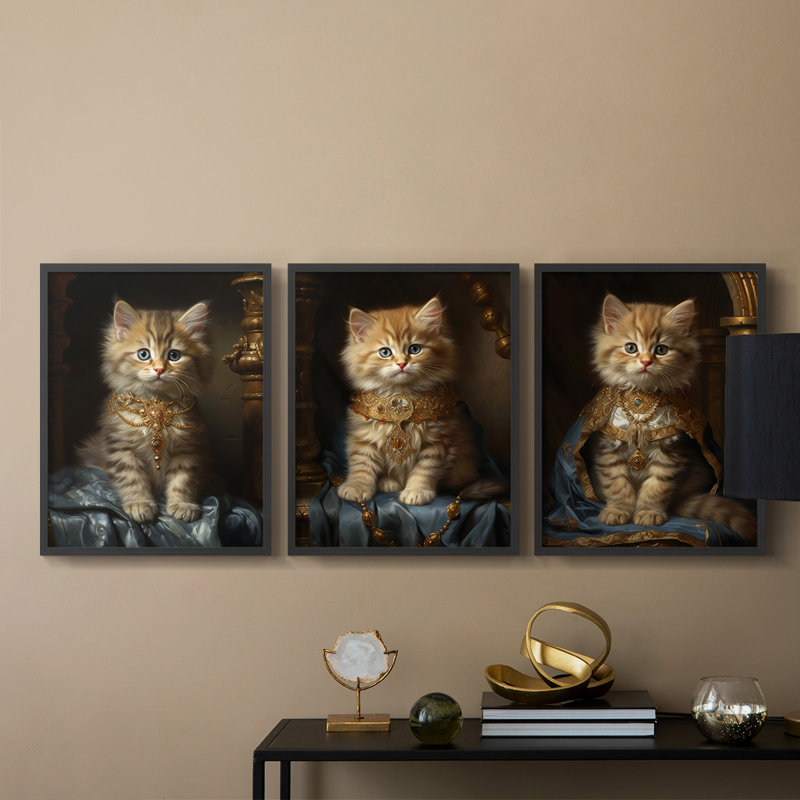 Série royale d'animaux LXVI - ensemble de 3 estampes numériques encadrées - prêt à être accroché, Noir, noir, noir, noir