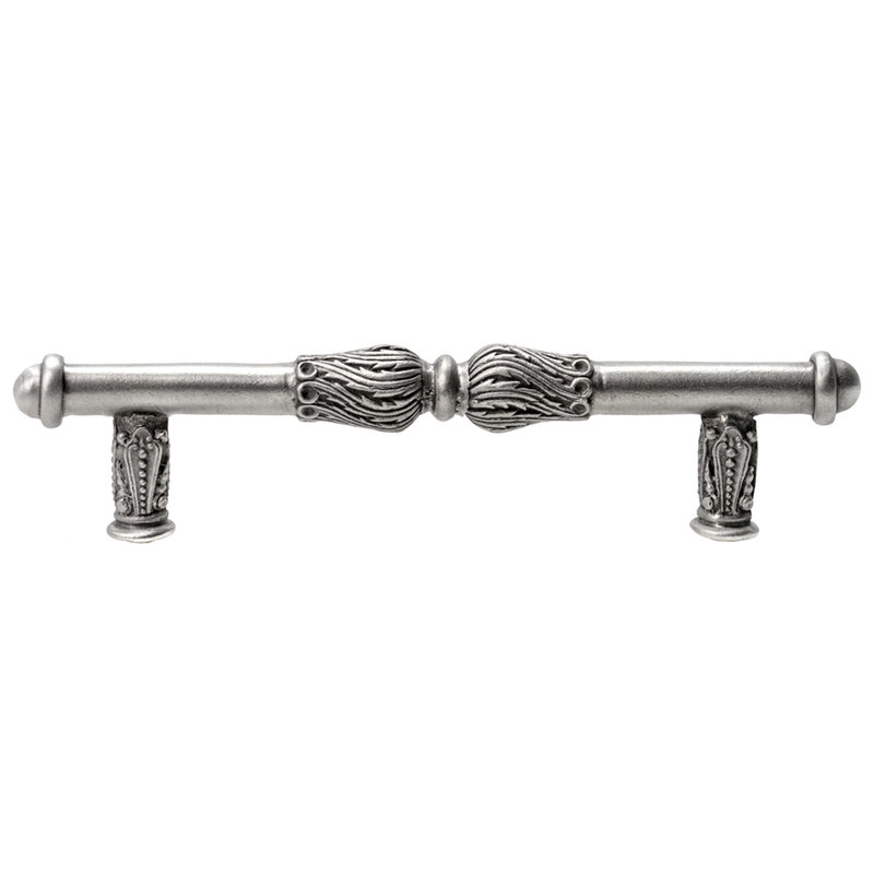 Acanthus pull with feather scroll, 4", Satin