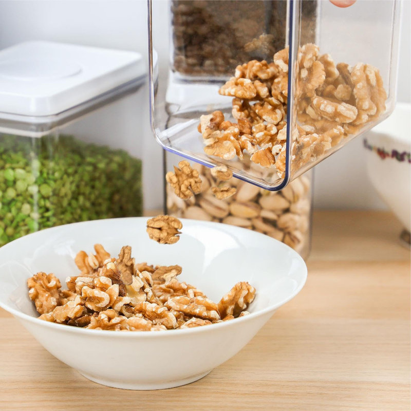 4-Piece 1L Airtight Pantry Storage Container Set – Clear Plastic Stackable Food Jars With Push Button Lids For Cereal, Baking Ingredients, Sugar, Snacks, Flour, Coffee & More