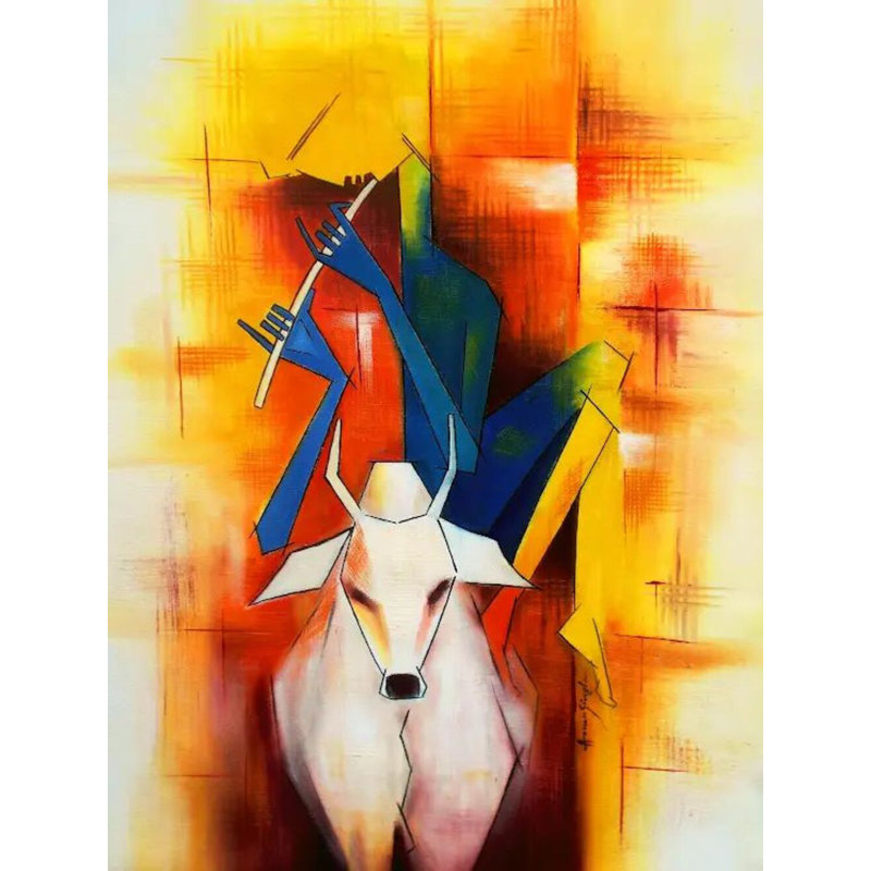 Krishna The Cowherd Print by Amar Singha, No Mat, Wrapped Canvas, 40" H x 30" W