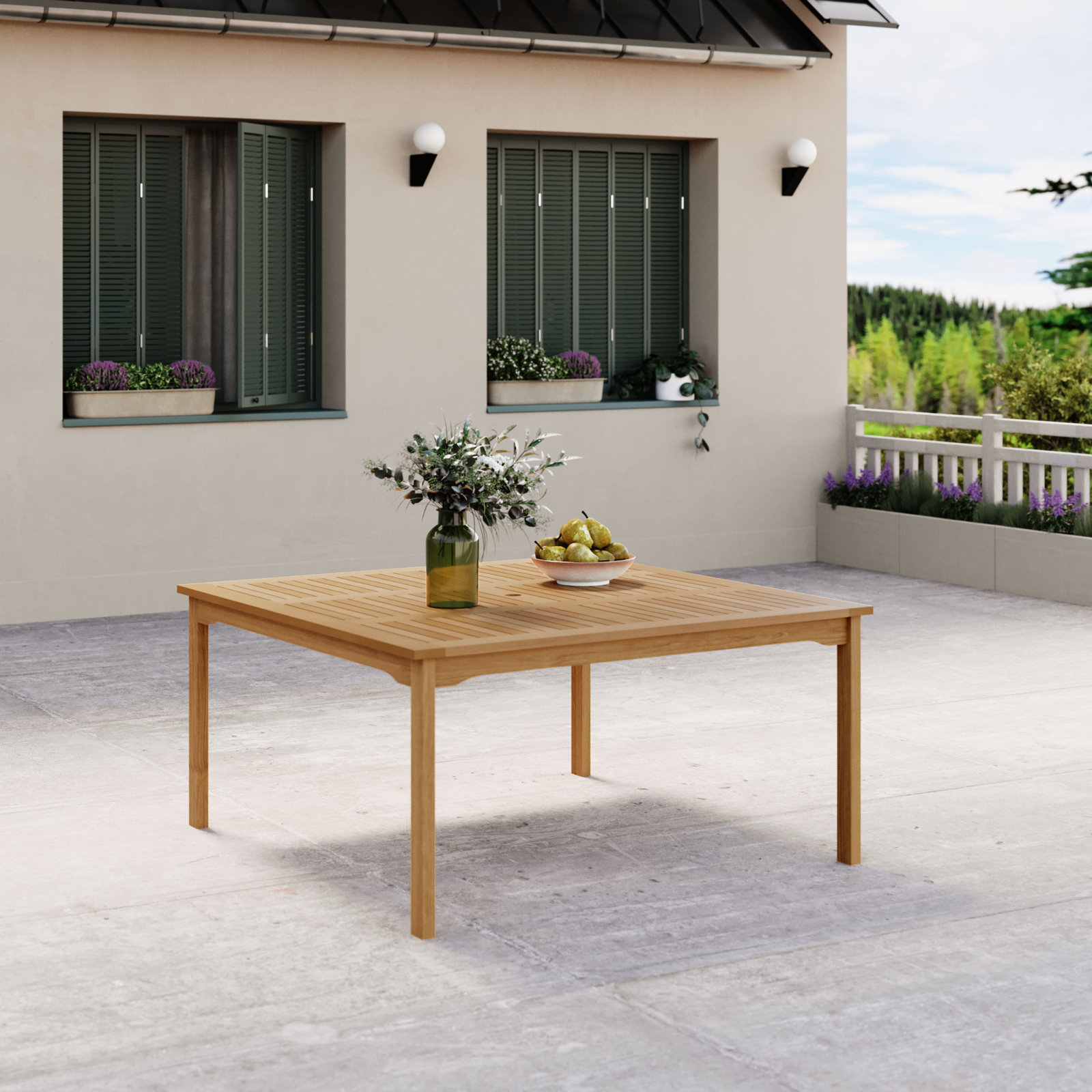 Alyisa FSC Wooden Outdoor Patio Square Dining Table, Light Wood