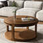 Table basse ronde avec plateau épaissi à deux niveaux, pieds robustes et motif perlé-1643753037