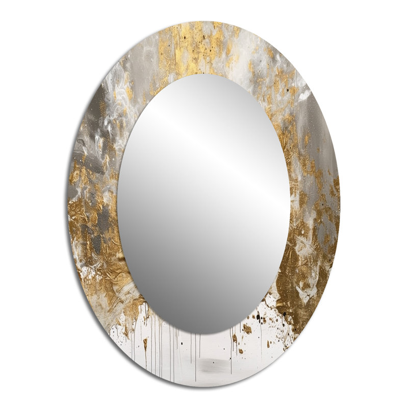 Saberio Golden Abstract - Abstract Large Mirror, Modern Unique Wall Mirror Decor, Printed Metal Art, 40" x 30", Oval