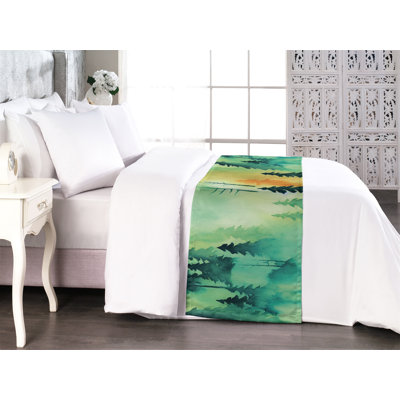 Ambesonne Forest Bed Scarf Runner Vintage Jungle Landscape Art Fern Green and Laurel Green