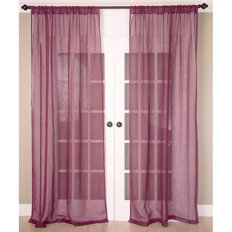 Panneau de rideau en 100% lin avec passe-tringle pour chambre à coucher et salon, L 51 po x L 96 po, Prune