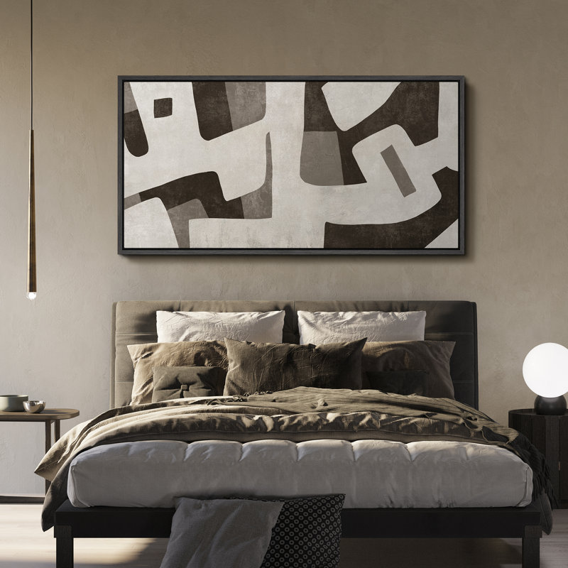 Forme Mid-Century géométrique abstraite, H 30 po x l 60 po, Noir, noir, noir, noir