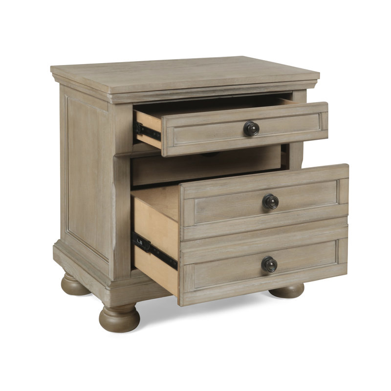 Aceves 28.75'' W Solid Wood Nightstand, Pewter