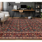 Hand Knotted Wool Oriental Area Rug in Navy And Wine