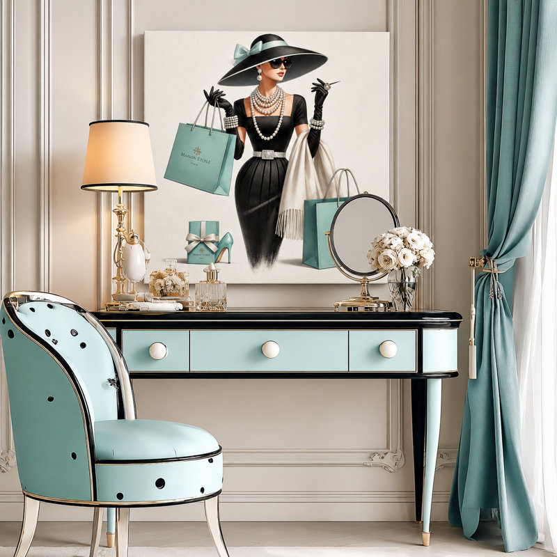 Luxury Stroll: Tiffany-Inspired Glam Canvas Wall Art, 30" H x 30" W x 1.5" D