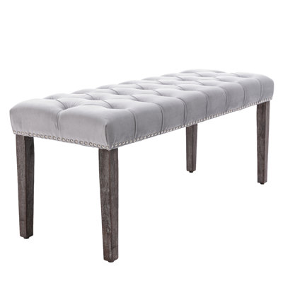 Velvet Bench In Gray For Living Room And Entryway, Comfortable Footrest, Plastic - Shackled Legs, Simple Fashionable Style, 45.82" L X 18.71" H Entryway Room, Sponge Filled Cushion, Length