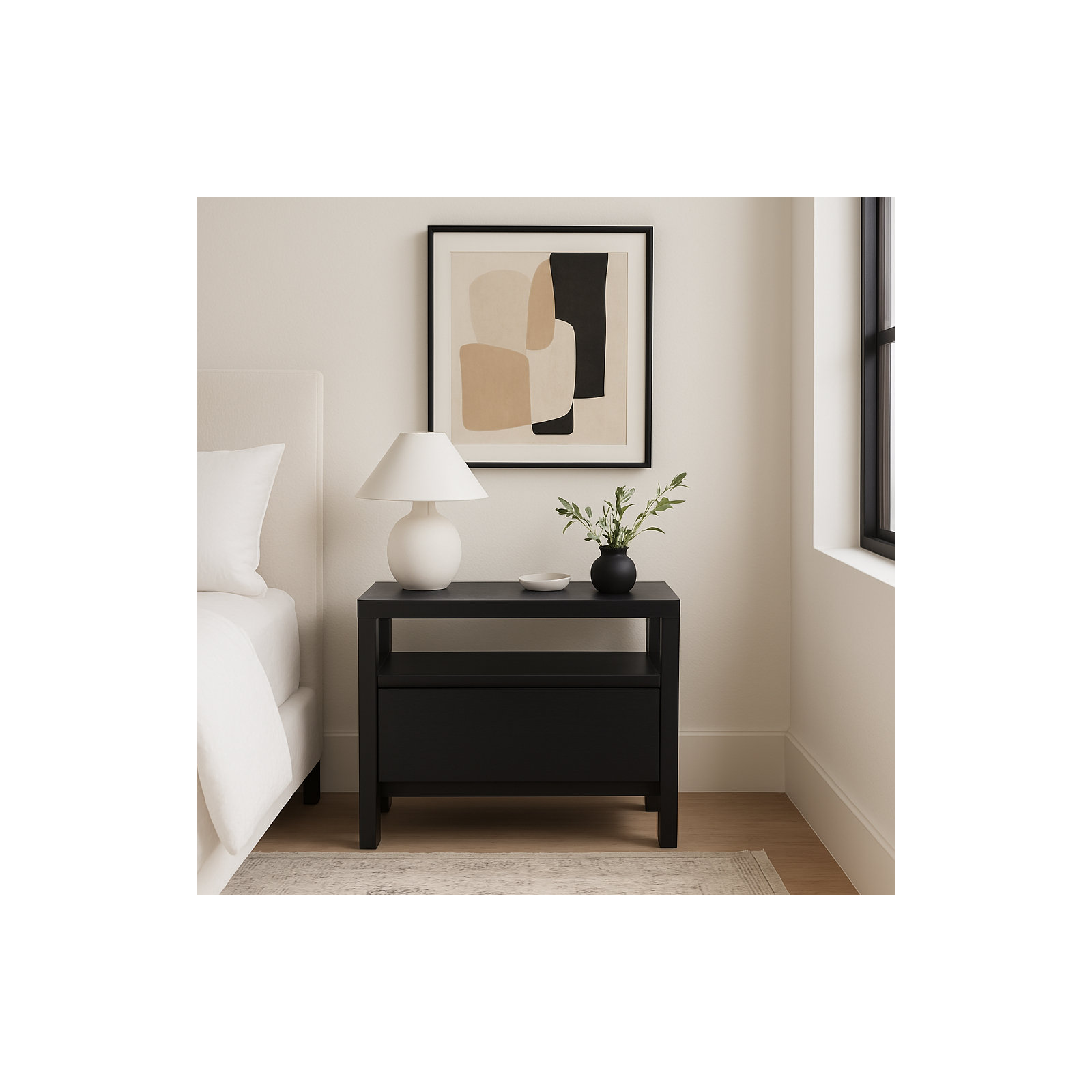 Sedona Solid + Manufactured Wood Nightstand, Black