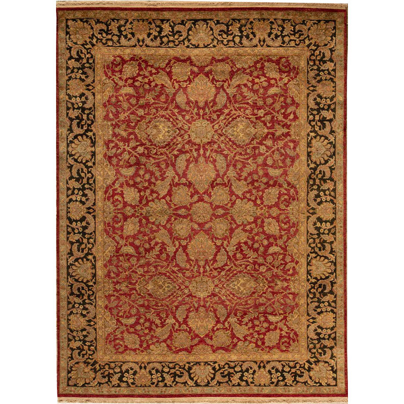 Tapis rouge et noir noué à la main de haute qualité